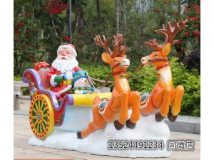 节日装饰圣诞老人雕塑麋鹿拉雪橇摆件